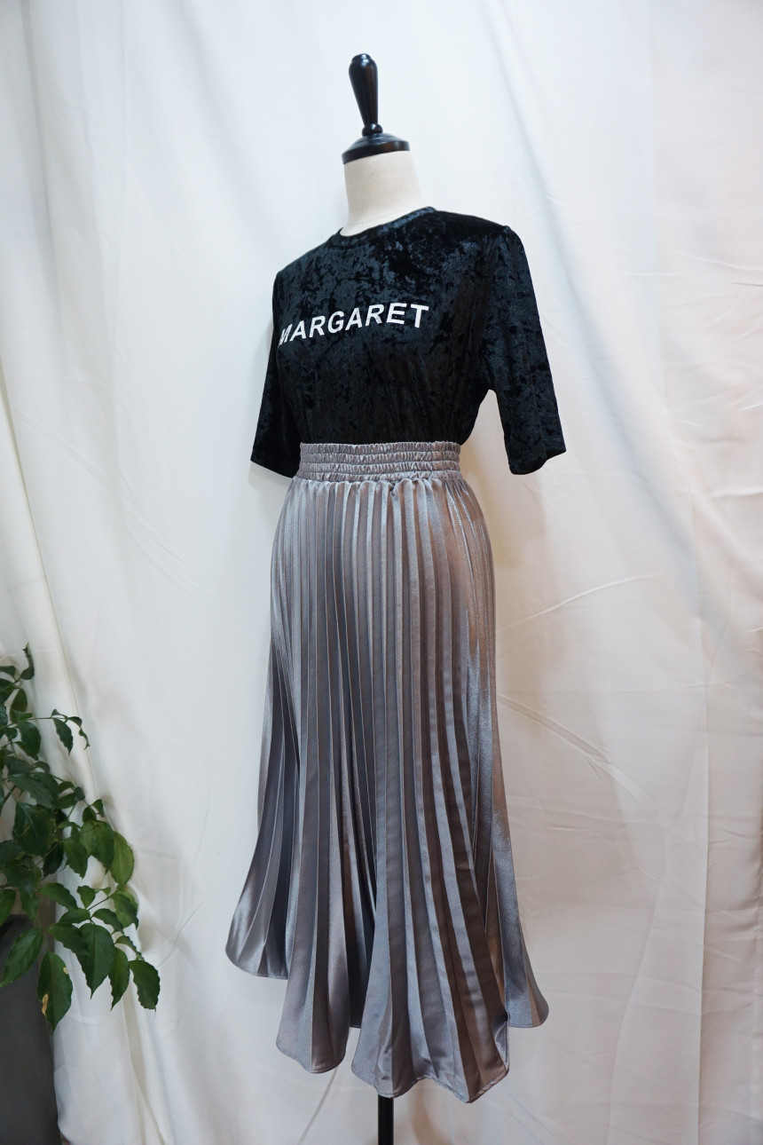 Metal pleated skirt 4 COLOR long wrinkle coordinat