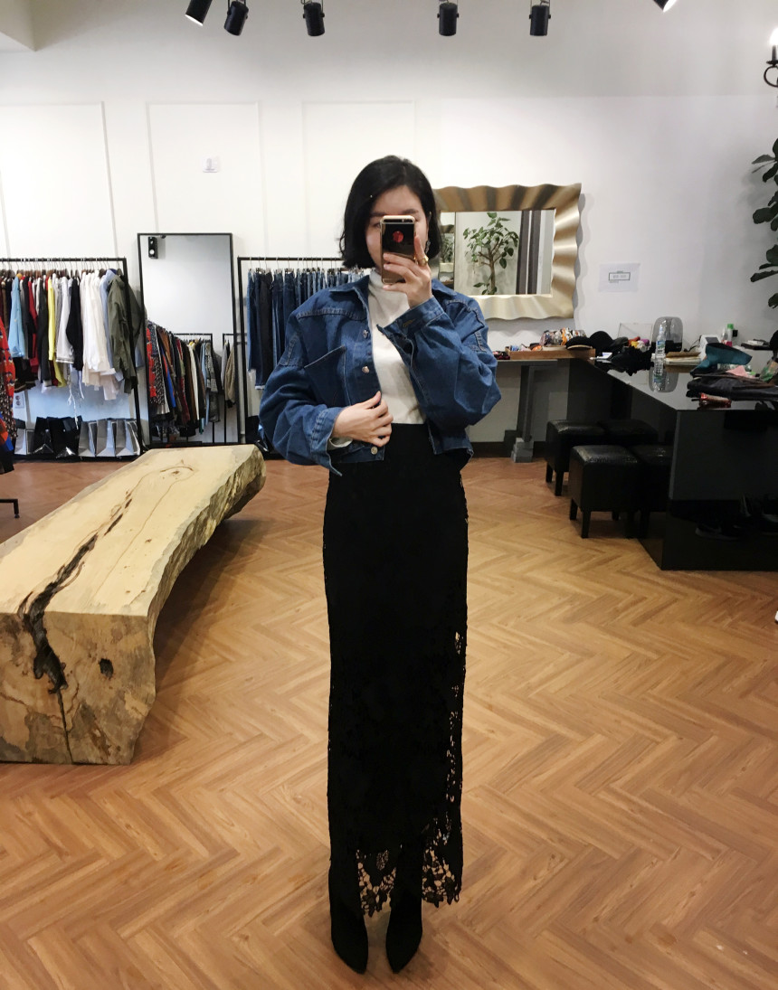 Waist Bending Lace Long Skirt 376 Flower Arrangeme