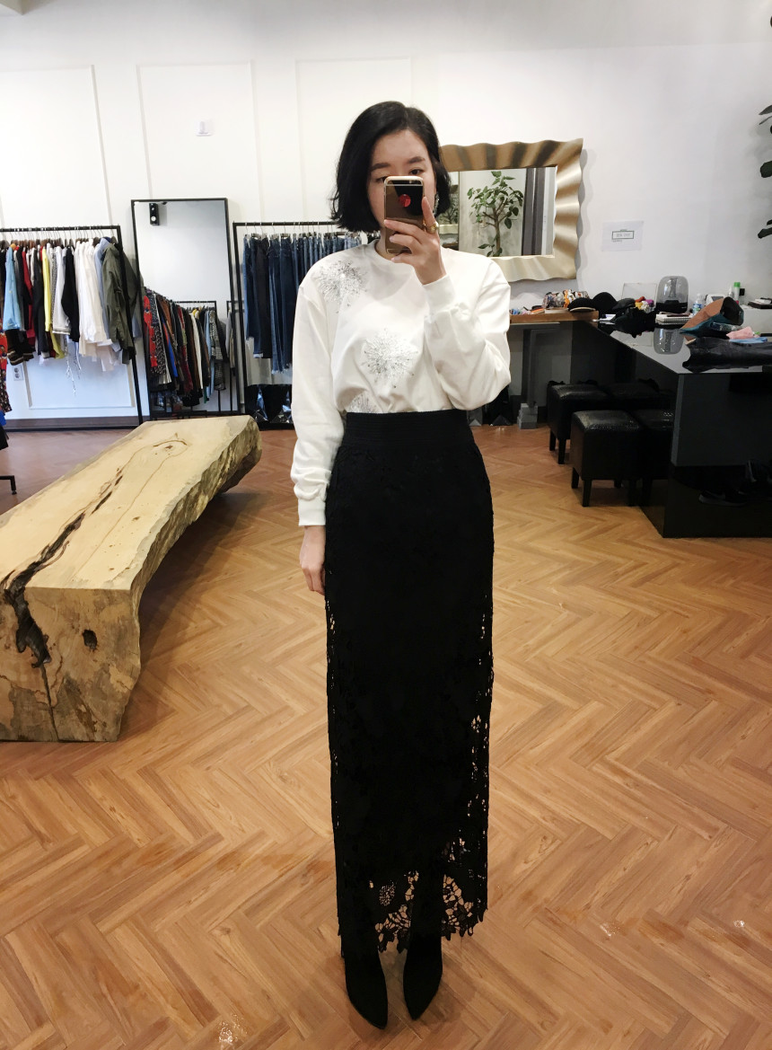 Waist Bending Lace Long Skirt 376 Flower Arrangeme