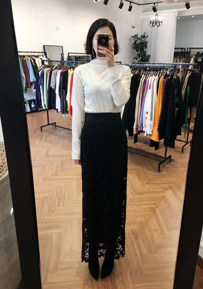 Waist Bending Lace Long Skirt 376 Flower Arrangeme