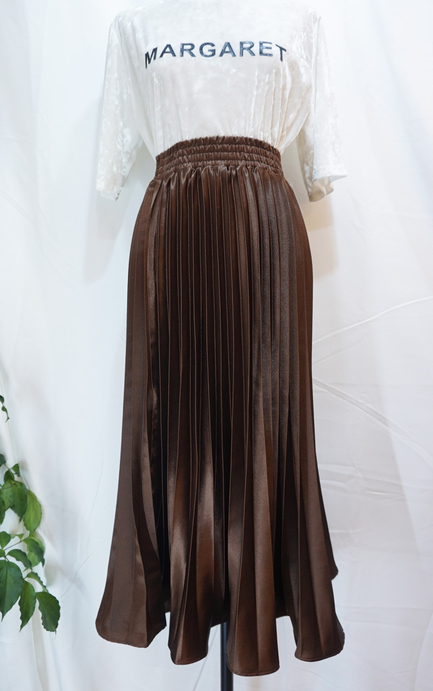 Metal pleated skirt 4 COLOR long wrinkle coordinat