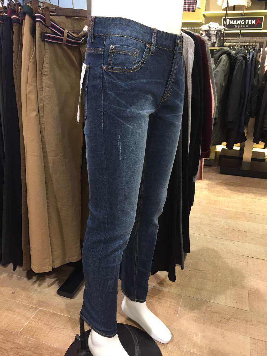 Korea Jeans Pants Men's Damage Tapered Fit Deni