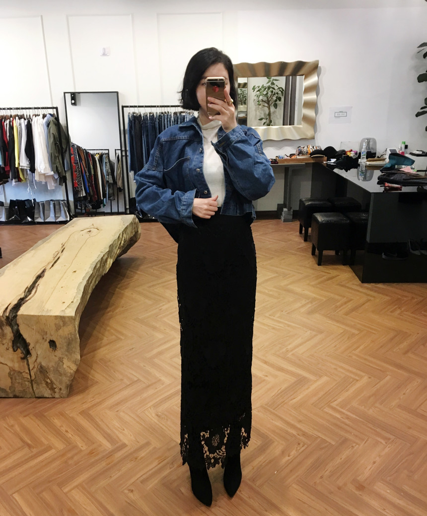 Waist Bending Lace Long Skirt 376 Flower Arrangeme