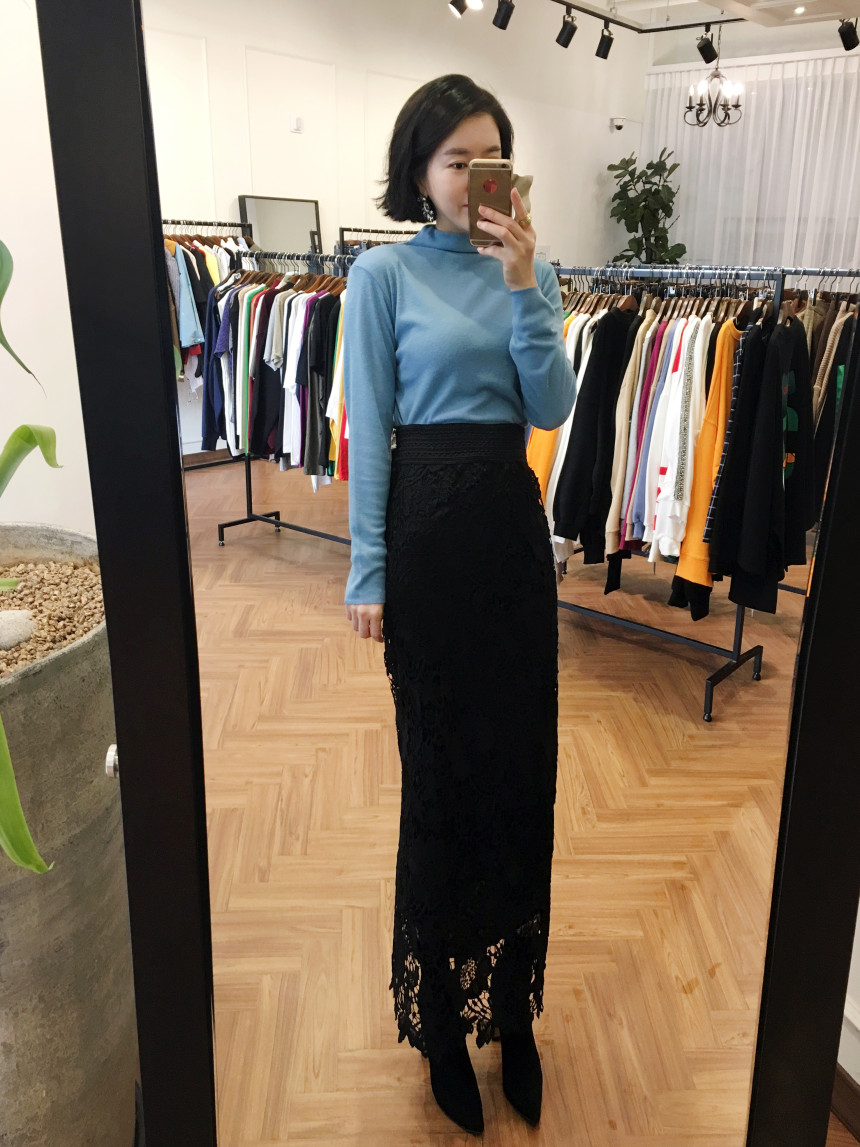 Waist Bending Lace Long Skirt 376 Flower Arrangeme