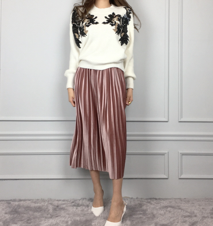 Velvet bending pleats long skirt winter autumn nea