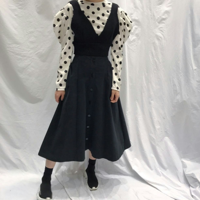 Button high waist long skirt open a line feminine 