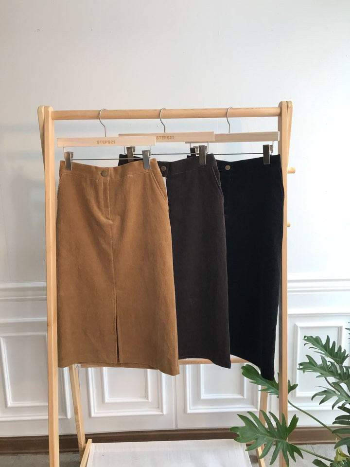 H line corduroy long incision skirt Natural simpli