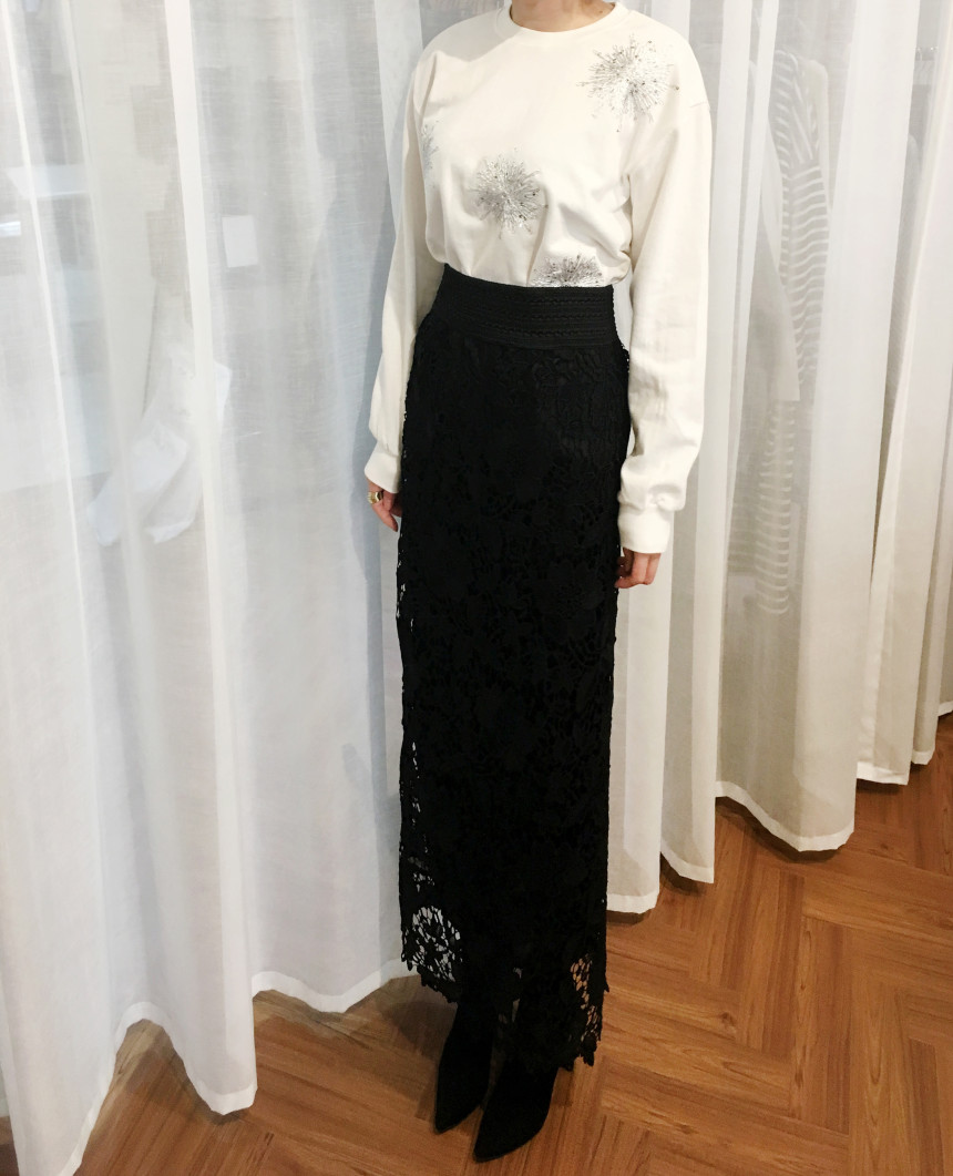 Waist Bending Lace Long Skirt 376 Flower Arrangeme