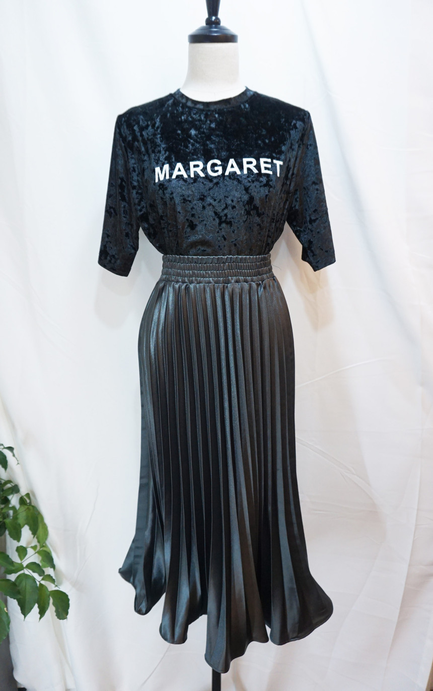 Metal pleated skirt 4 COLOR long wrinkle coordinat