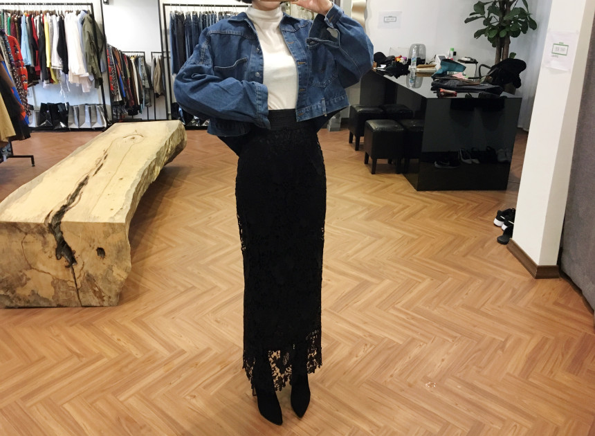 Waist Bending Lace Long Skirt 376 Flower Arrangeme