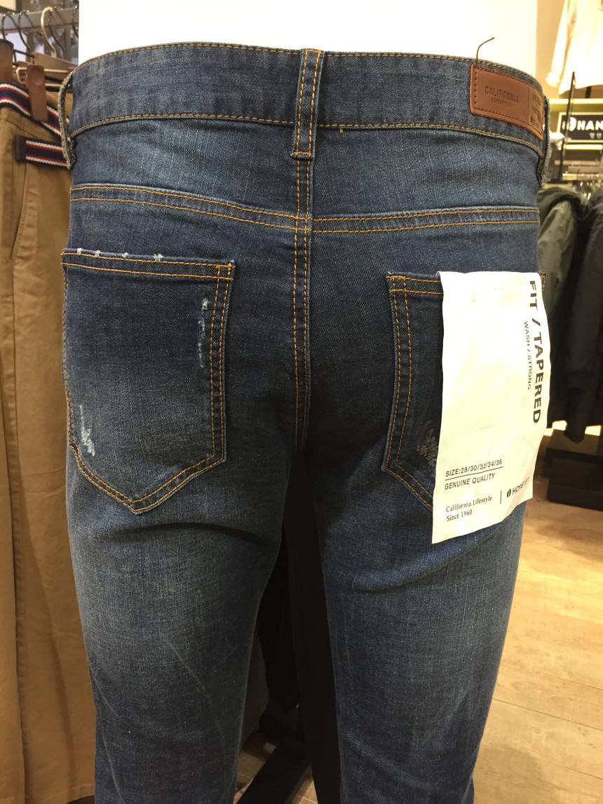 Korea Jeans Pants Men's Damage Tapered Fit Deni