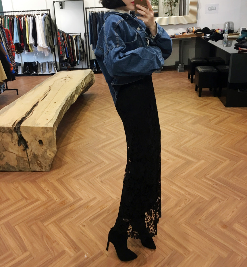 Waist Bending Lace Long Skirt 376 Flower Arrangeme