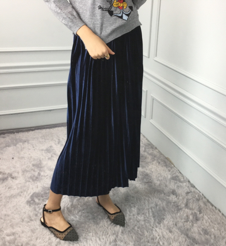 Velvet bending pleats long skirt winter autumn nea