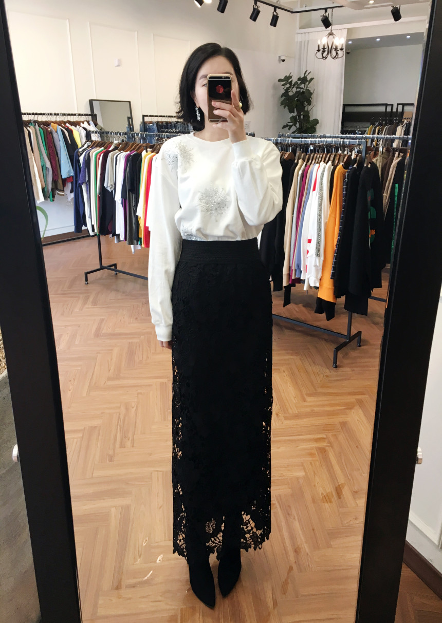 Waist Bending Lace Long Skirt 376 Flower Arrangeme