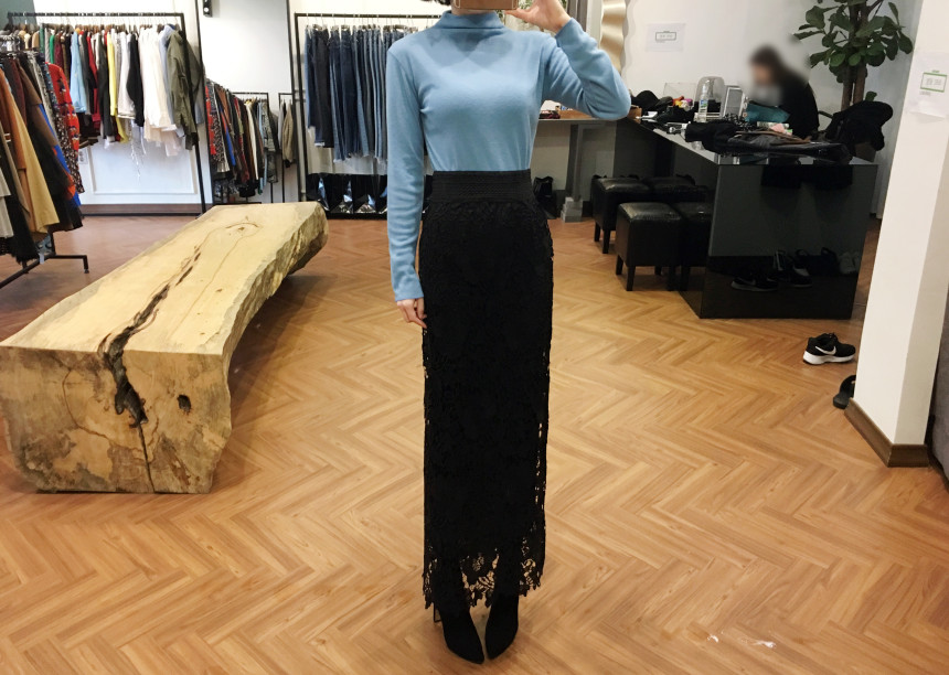 Waist Bending Lace Long Skirt 376 Flower Arrangeme