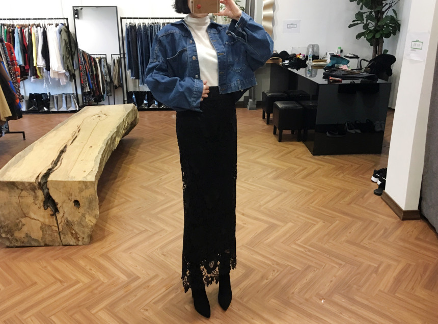 Waist Bending Lace Long Skirt 376 Flower Arrangeme