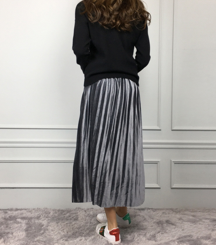 Velvet bending pleats long skirt winter autumn nea
