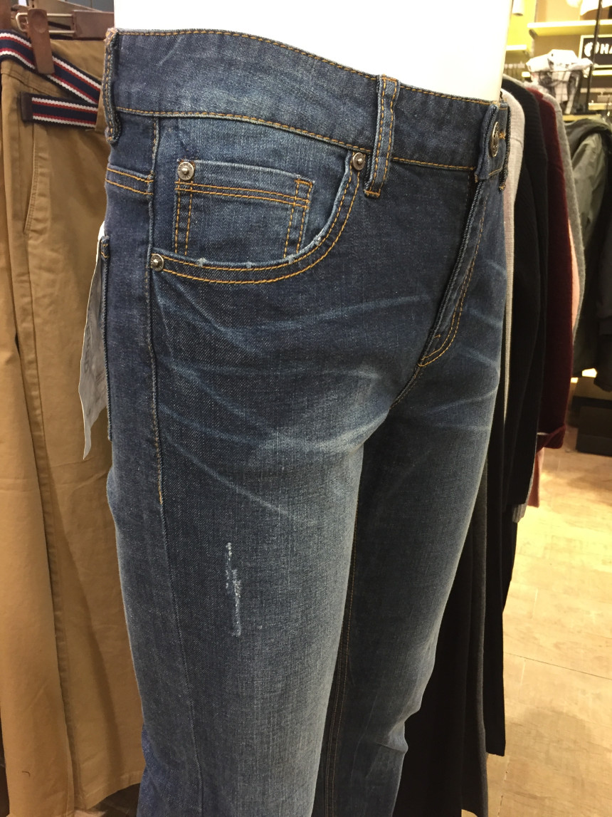 Korea Jeans Pants Men's Damage Tapered Fit Deni