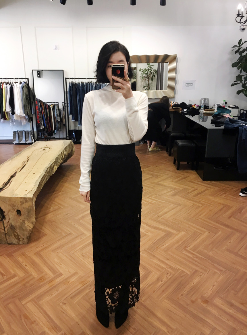 Waist Bending Lace Long Skirt 376 Flower Arrangeme