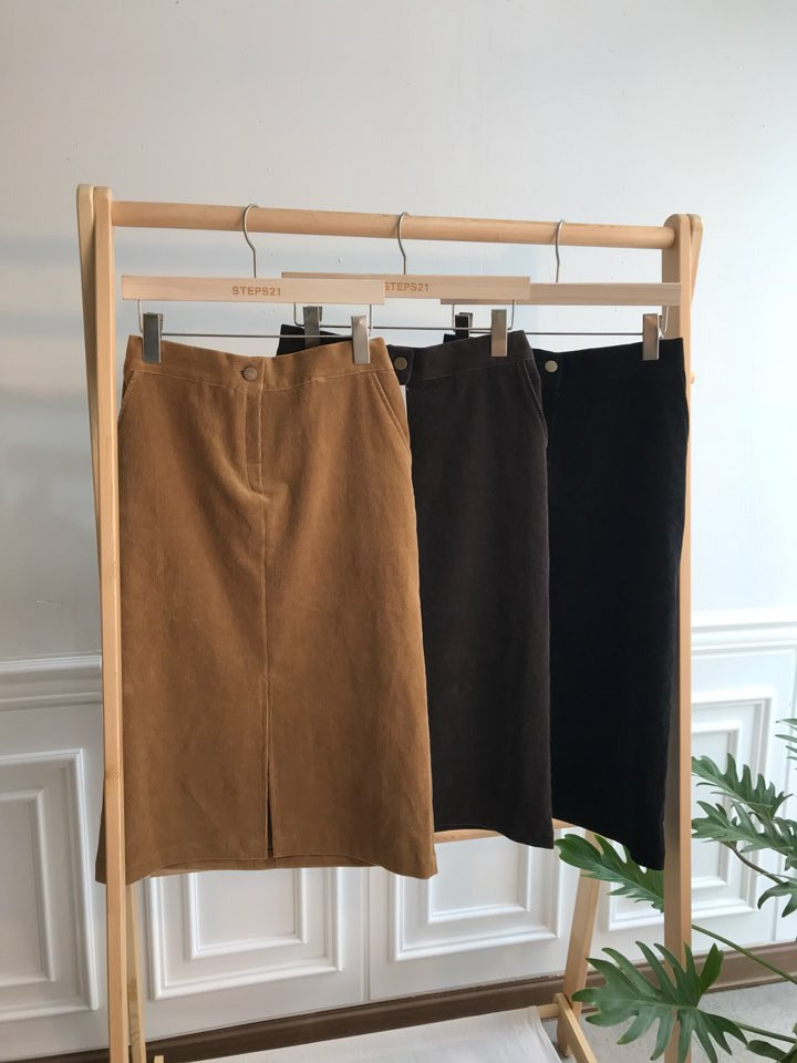 H line corduroy long incision skirt Natural simpli