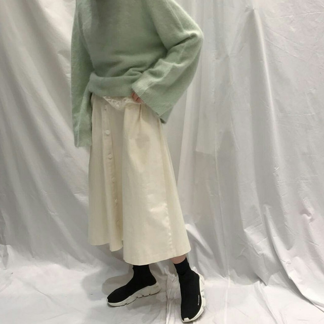 Button high waist long skirt open a line feminine 