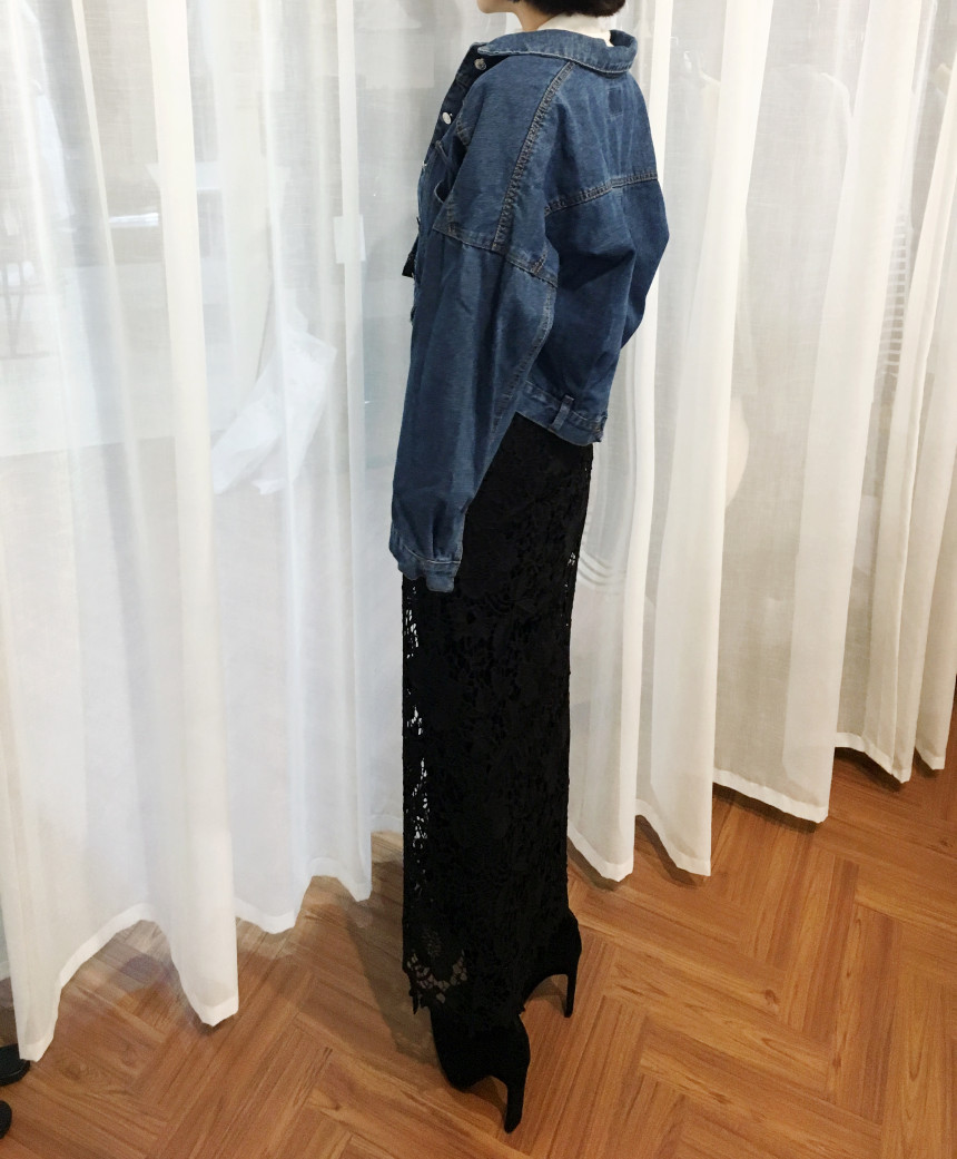 Waist Bending Lace Long Skirt 376 Flower Arrangeme