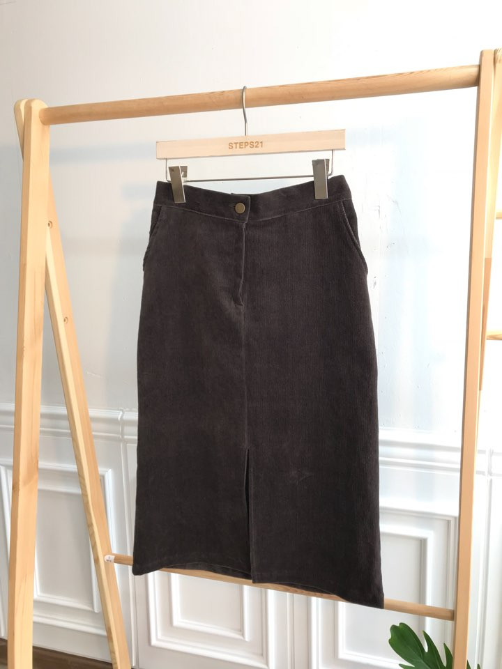 H line corduroy long incision skirt Natural simpli