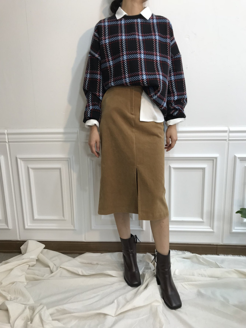 H line corduroy long incision skirt Natural simpli