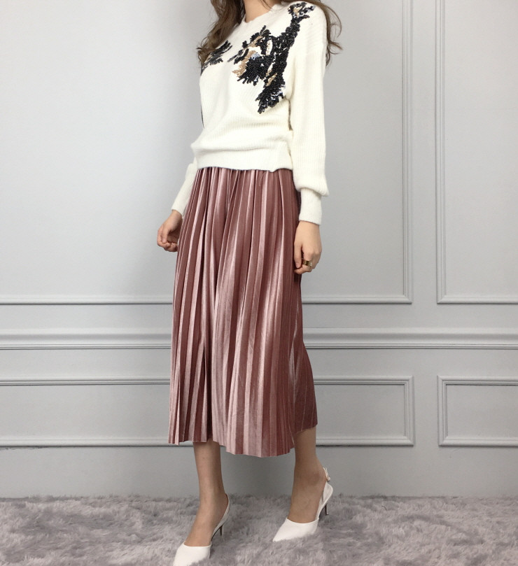 Velvet bending pleats long skirt winter autumn nea