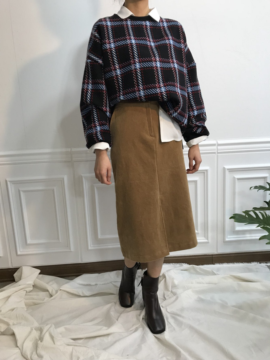 H line corduroy long incision skirt Natural simpli