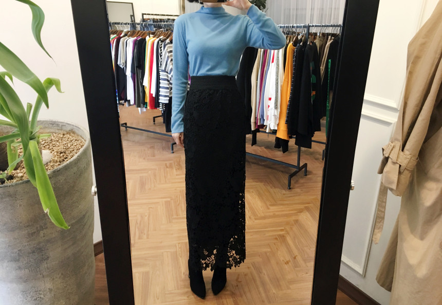 Waist Bending Lace Long Skirt 376 Flower Arrangeme