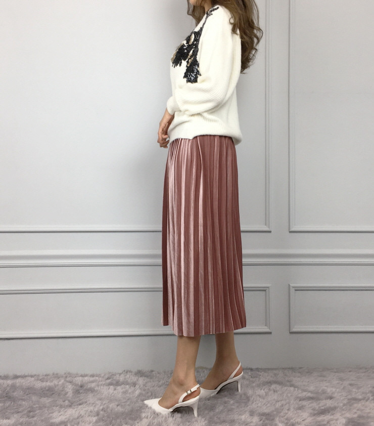 Velvet bending pleats long skirt winter autumn nea