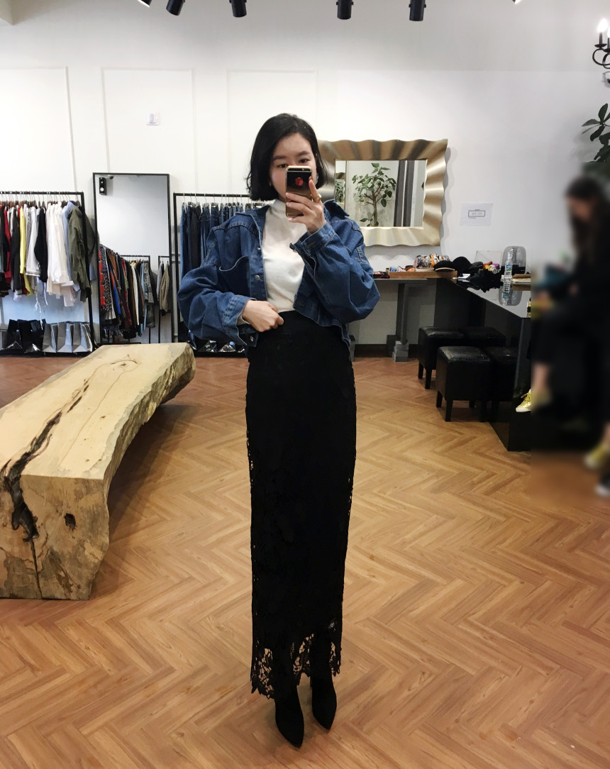 Waist Bending Lace Long Skirt 376 Flower Arrangeme