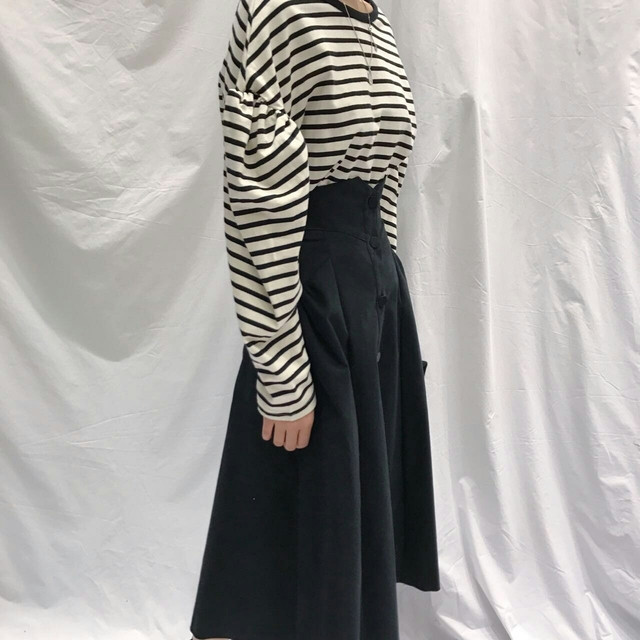 Button high waist long skirt open a line feminine 