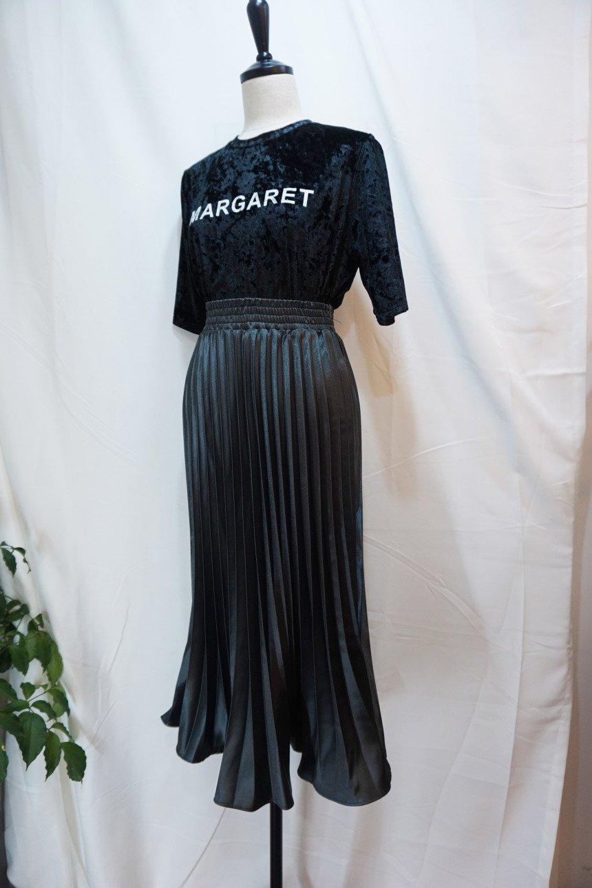 Metal pleated skirt 4 COLOR long wrinkle coordinat