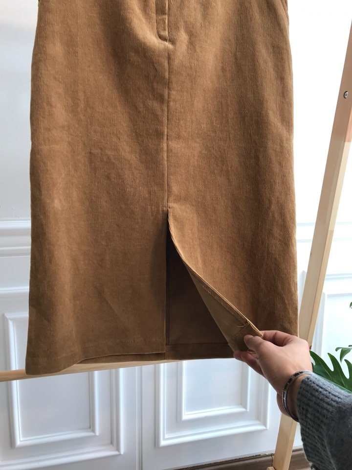 H line corduroy long incision skirt Natural simpli