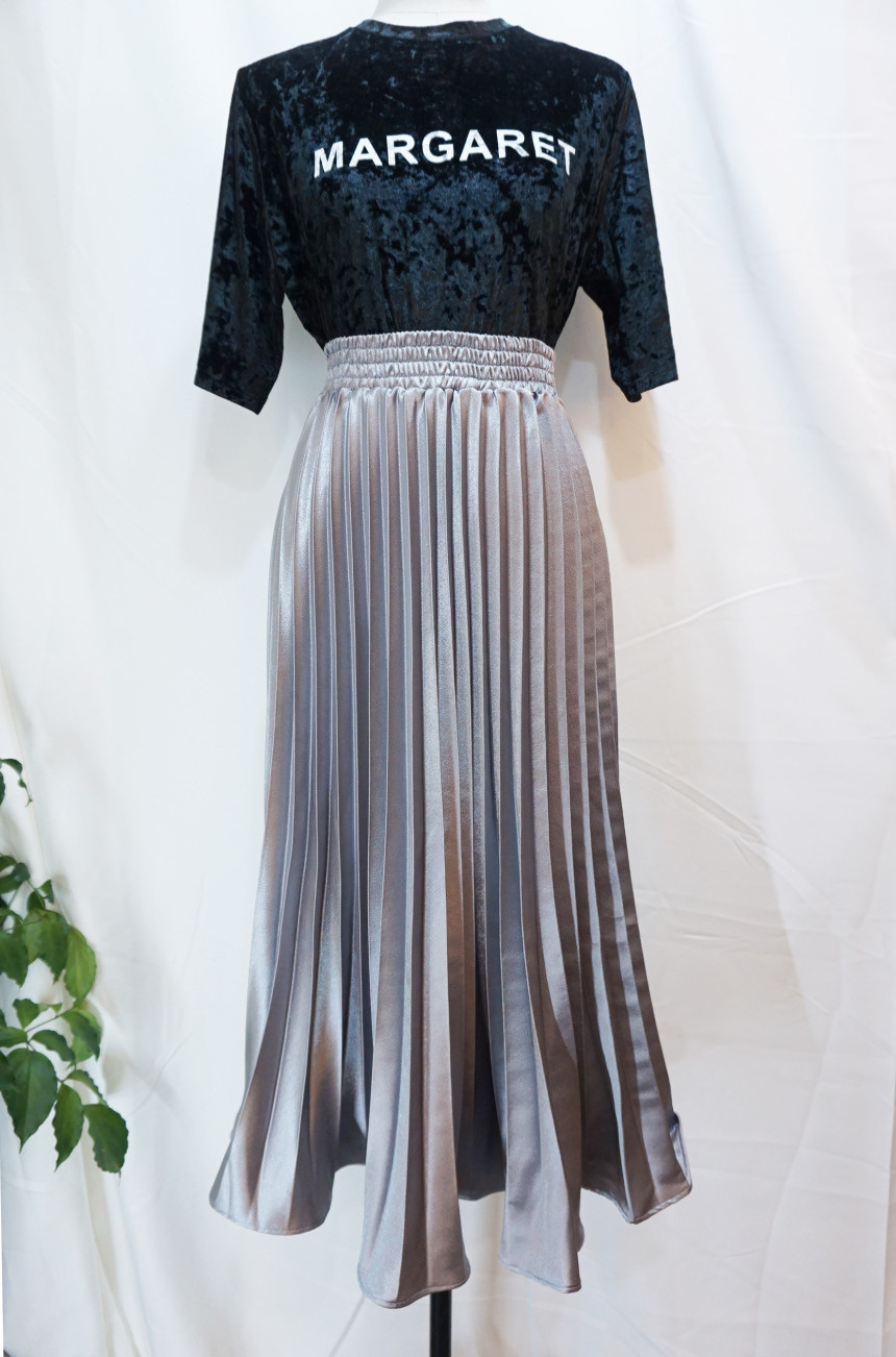 Metal pleated skirt 4 COLOR long wrinkle coordinat