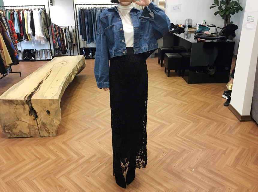 Waist Bending Lace Long Skirt 376 Flower Arrangeme