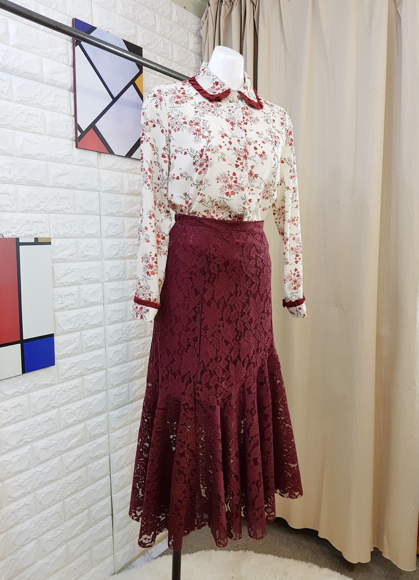 Lace Mermaid Long Skirt 3 Color Skirt Frill Flare 