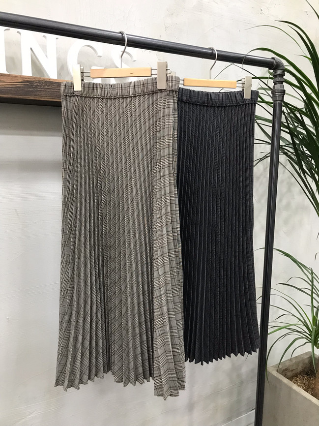 Banding Check Pleated Long Skirt 2 Colors 30 Women