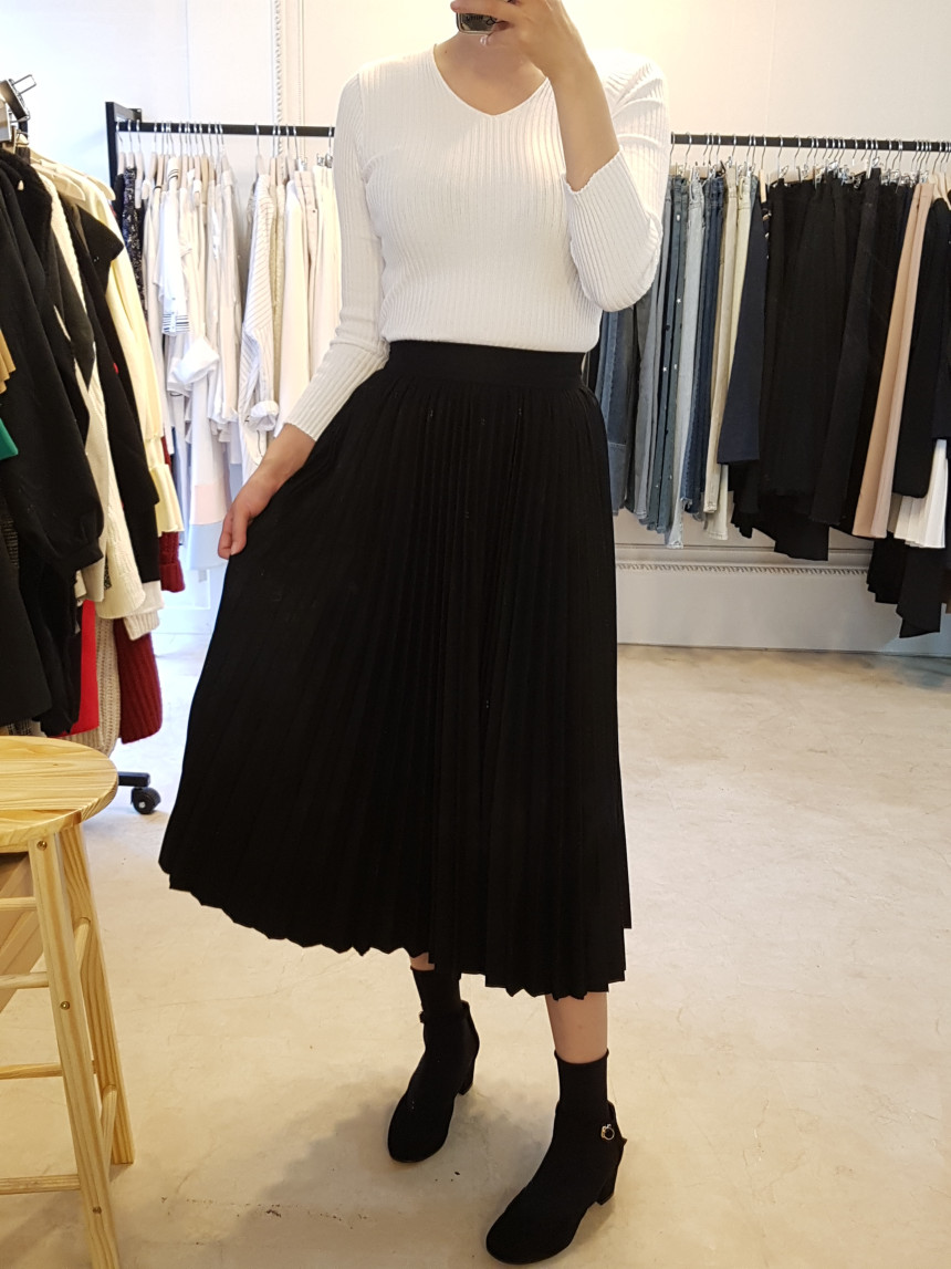 Wool material wrinkled long skirt Twenties Woman U