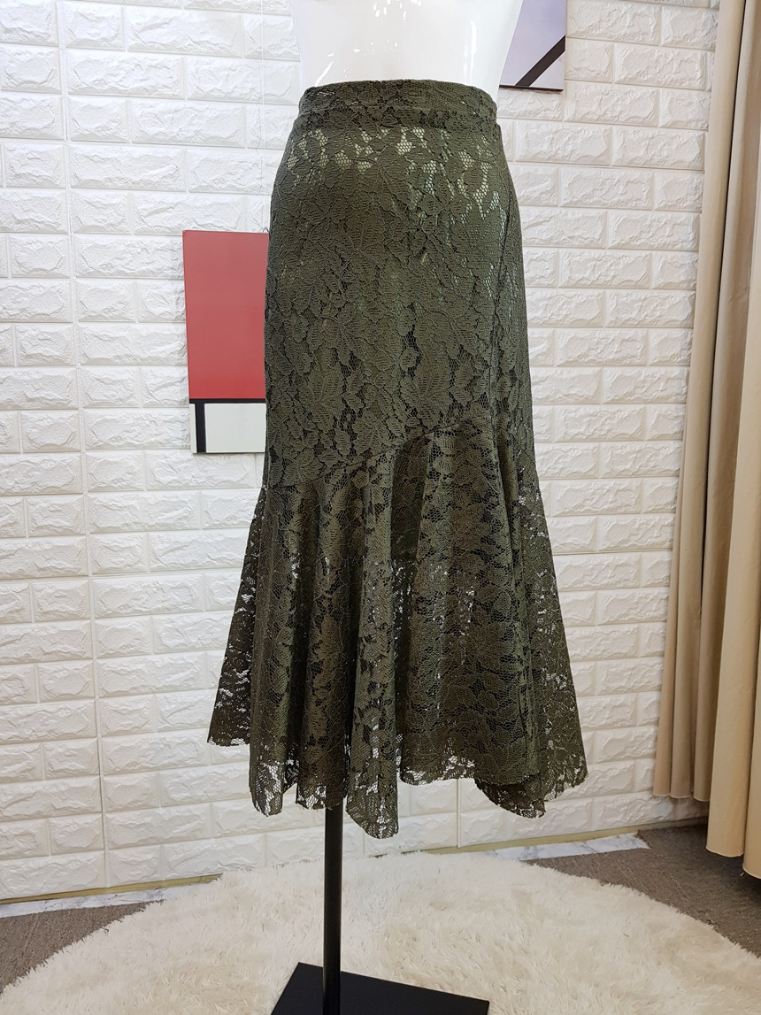 Lace Mermaid Long Skirt 3 Color Skirt Frill Flare 