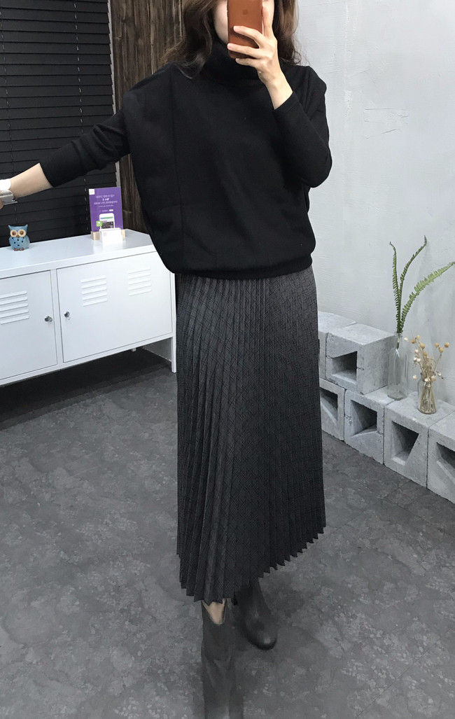 Banding Check Pleated Long Skirt 2 Colors 30 Women