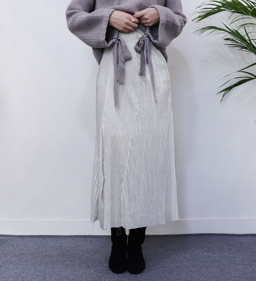 Gold Pleated Skirt 2col Natural sense of color wit