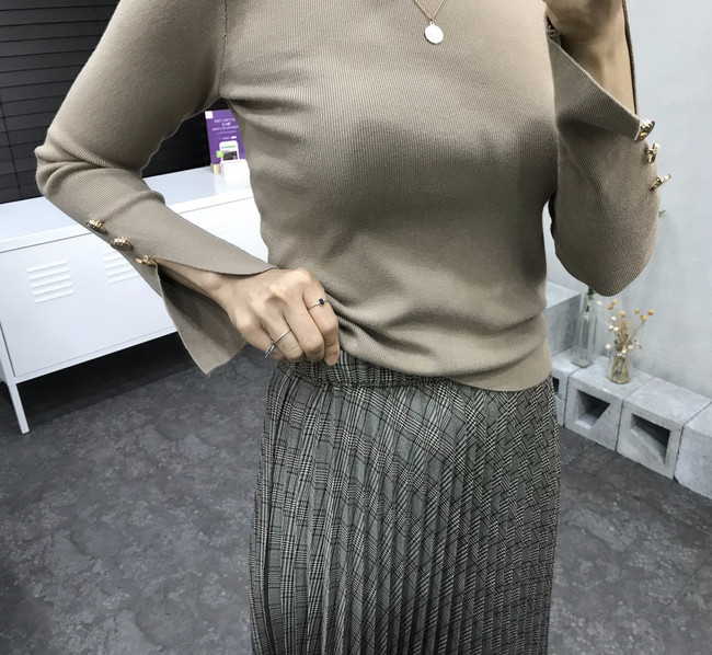 Banding Check Pleated Long Skirt 2 Colors 30 Women