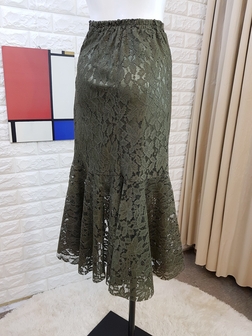 Lace Mermaid Long Skirt 3 Color Skirt Frill Flare 