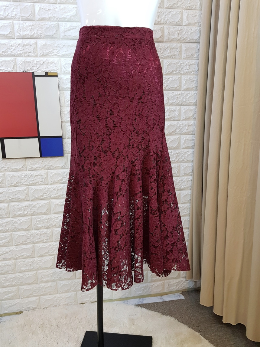 Lace Mermaid Long Skirt 3 Color Skirt Frill Flare 