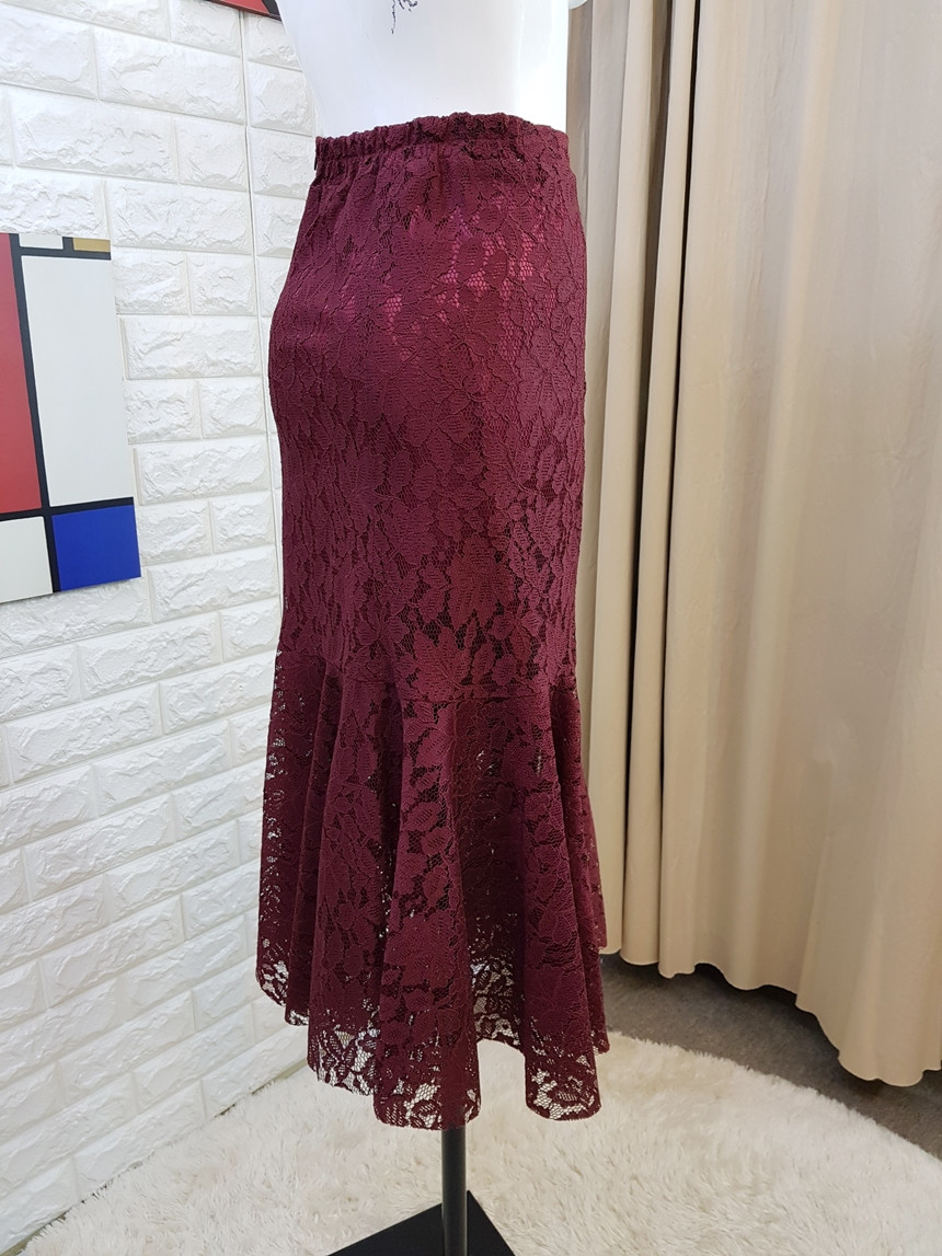 Lace Mermaid Long Skirt 3 Color Skirt Frill Flare 