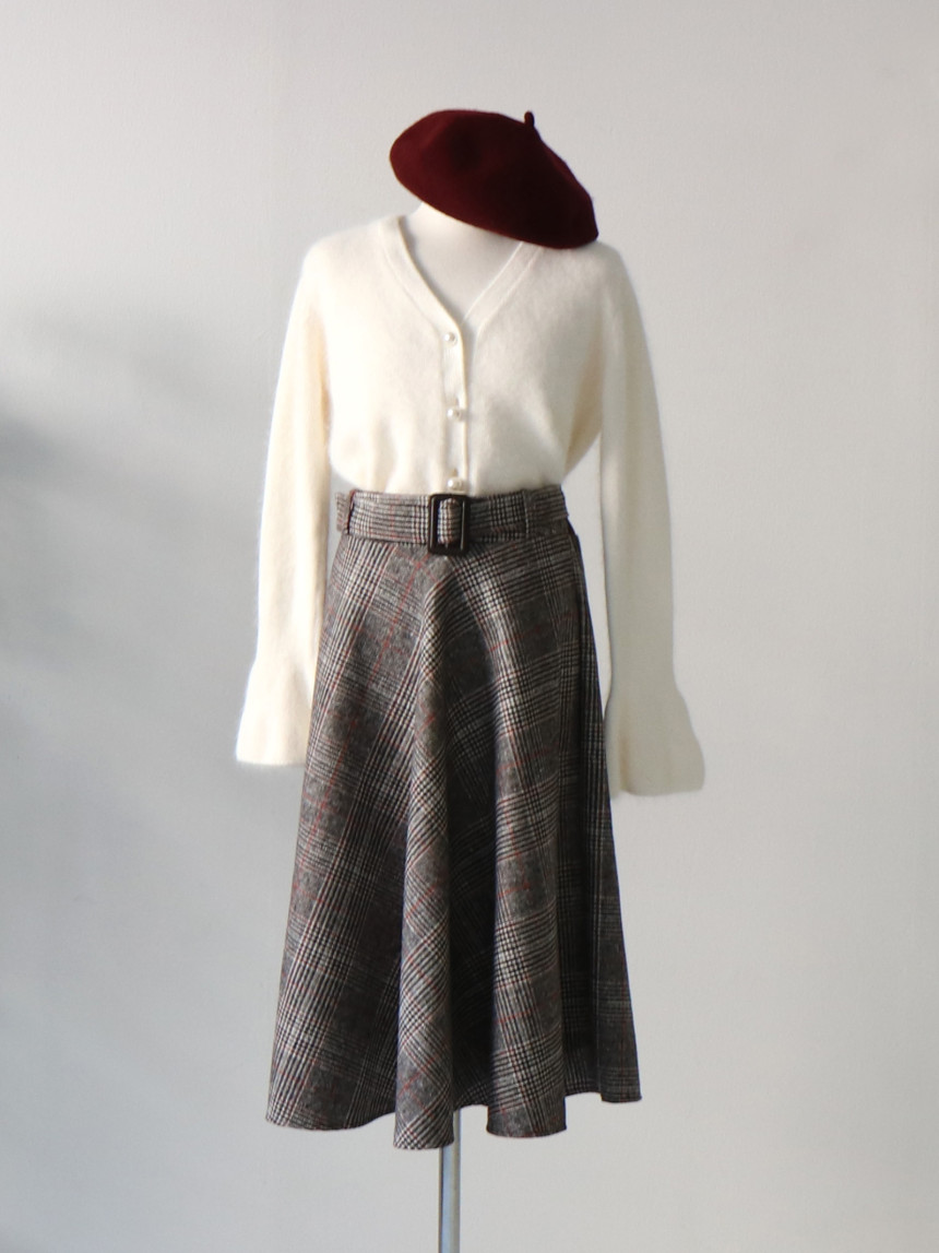 Flair check skirt long skirt