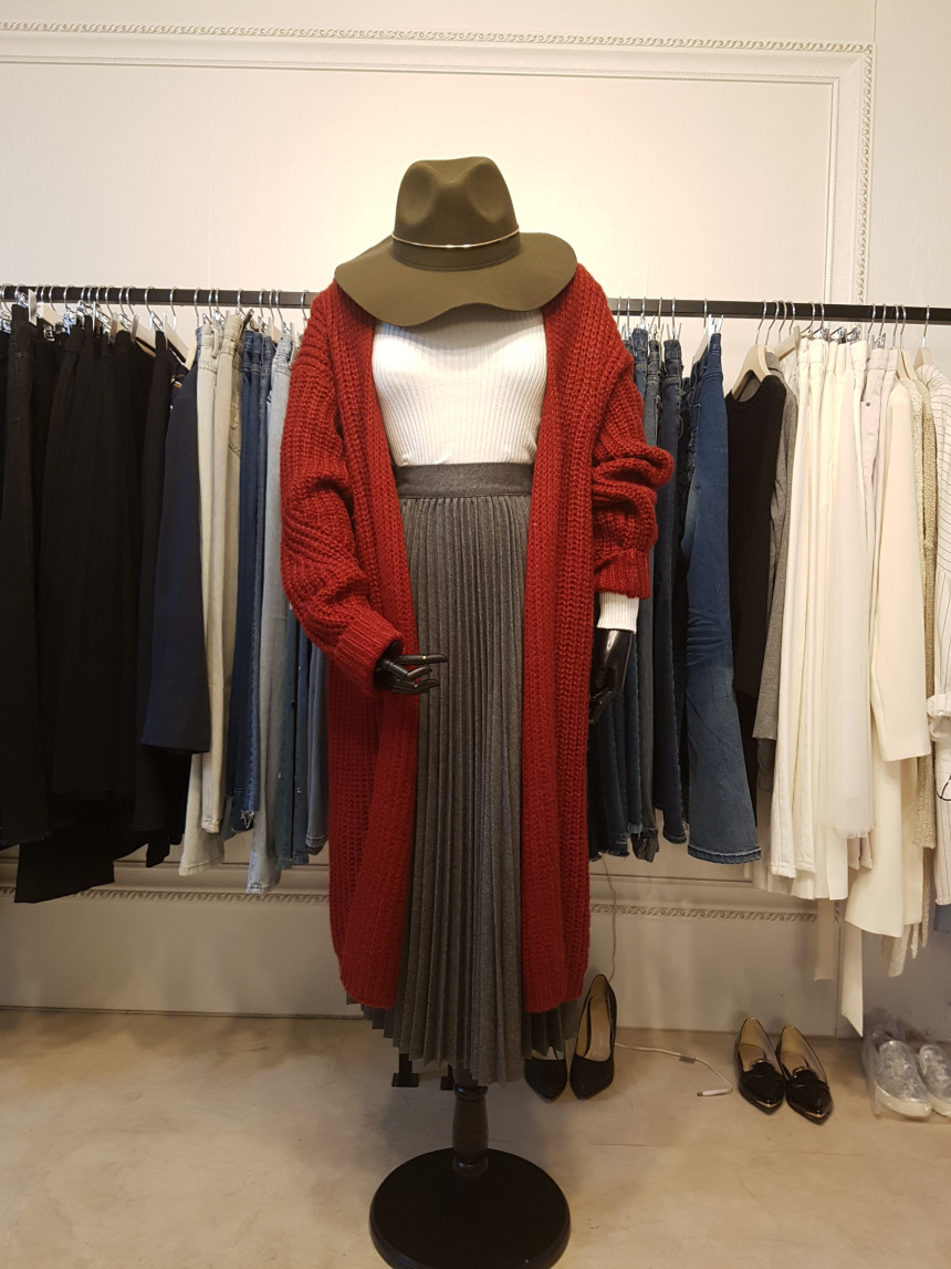 Wool material wrinkled long skirt Twenties Woman U